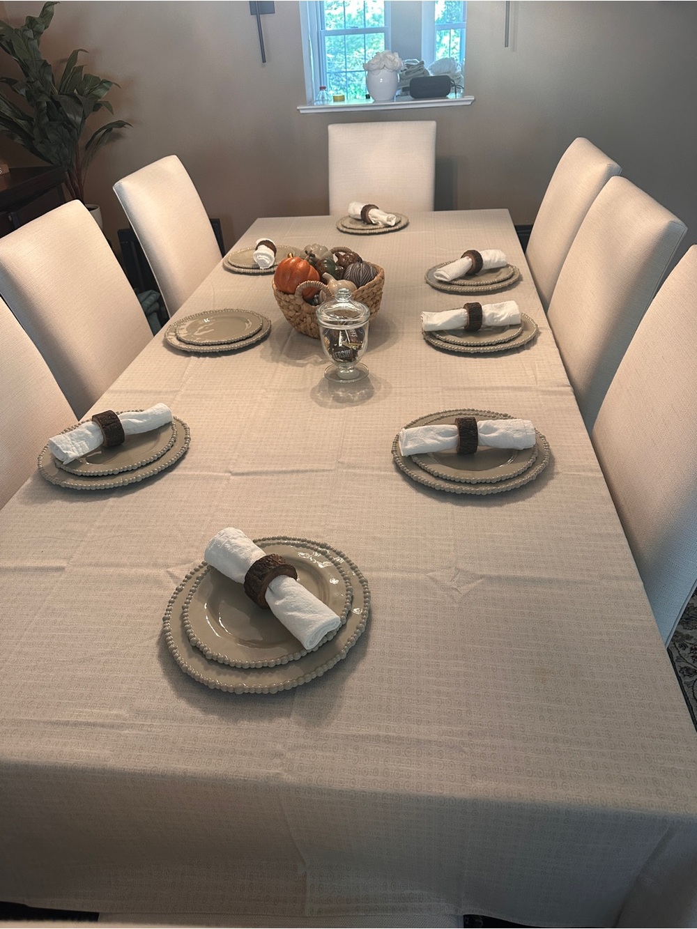 Threshold Neutral Beige Linen-Look Tablecloth